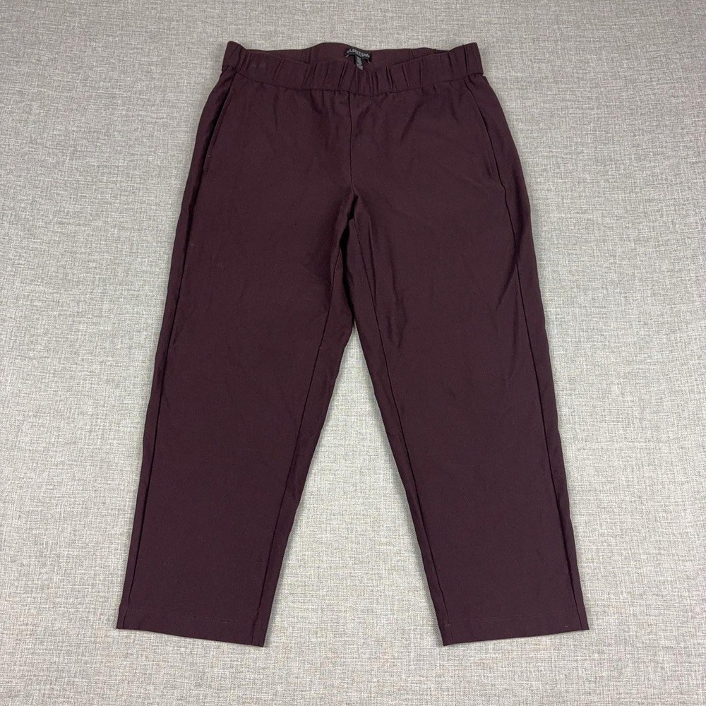 Eileen Fisher Pants Womens Petite Small Burgundy Tapered Stretch Crepe Cropped
